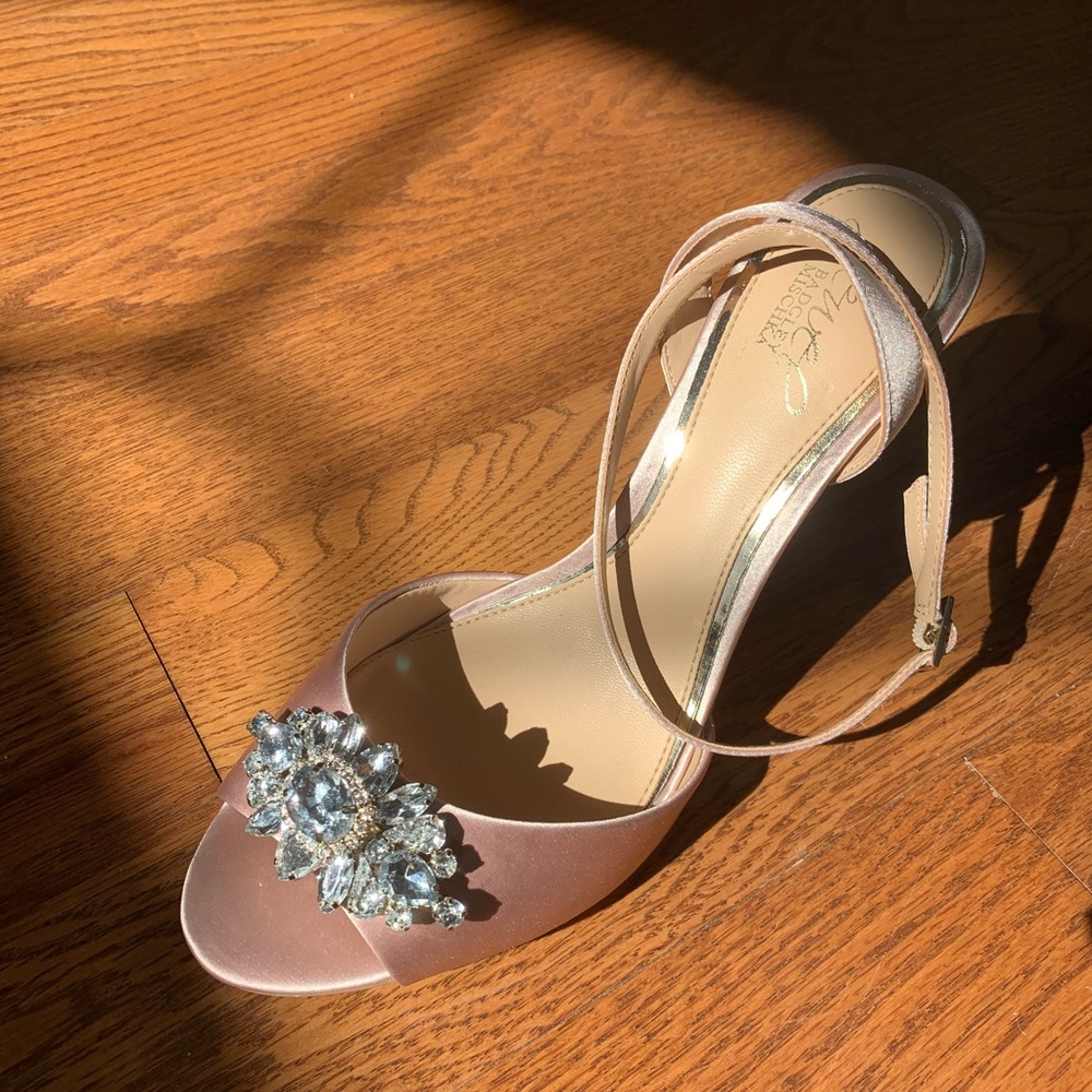 Badgley Mischka pink rose gold bridal jewel heels